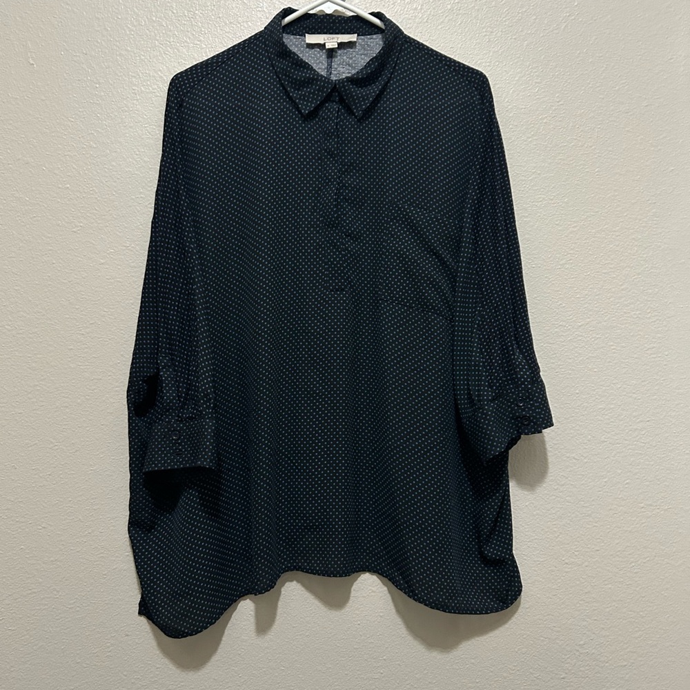 LOFT Womens Black Polka Dot Blouse